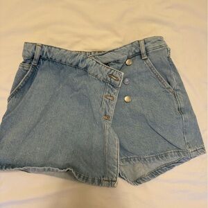 Zara Light Denim Skort with Frayed Hem and Distressed Look